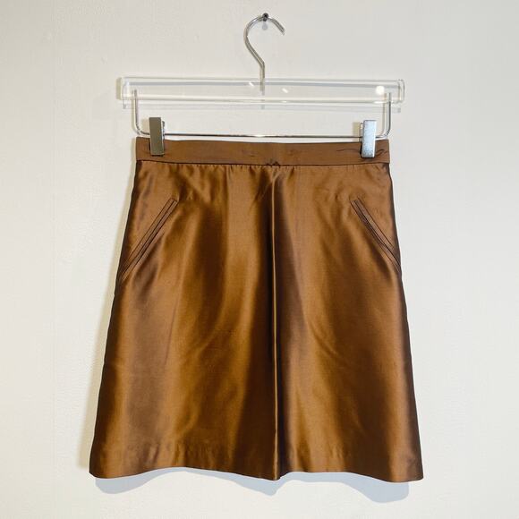MARK EISEN Vintage Y2K Bronze Silk Satin Mini Skirt - Picture 2 of 5